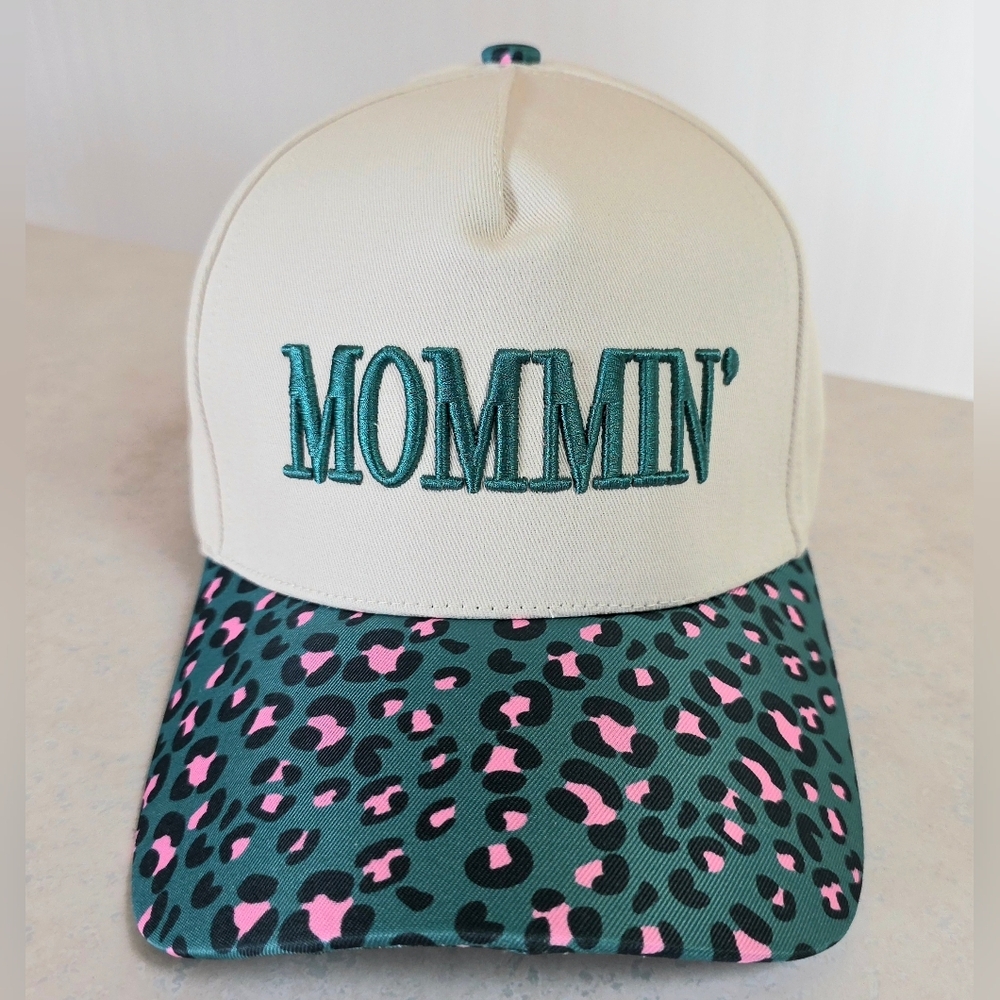 MOMMIN’ Leopard Print Trucker Hat | Teal Pink Cheetah Adjustable Mom Cap - New